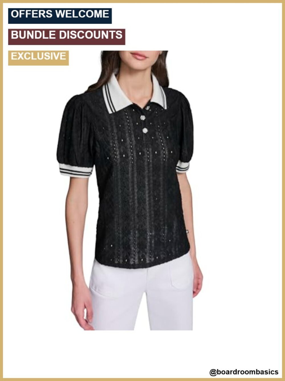 Floral Eyelet Collared Blouse with Cap Sleeves